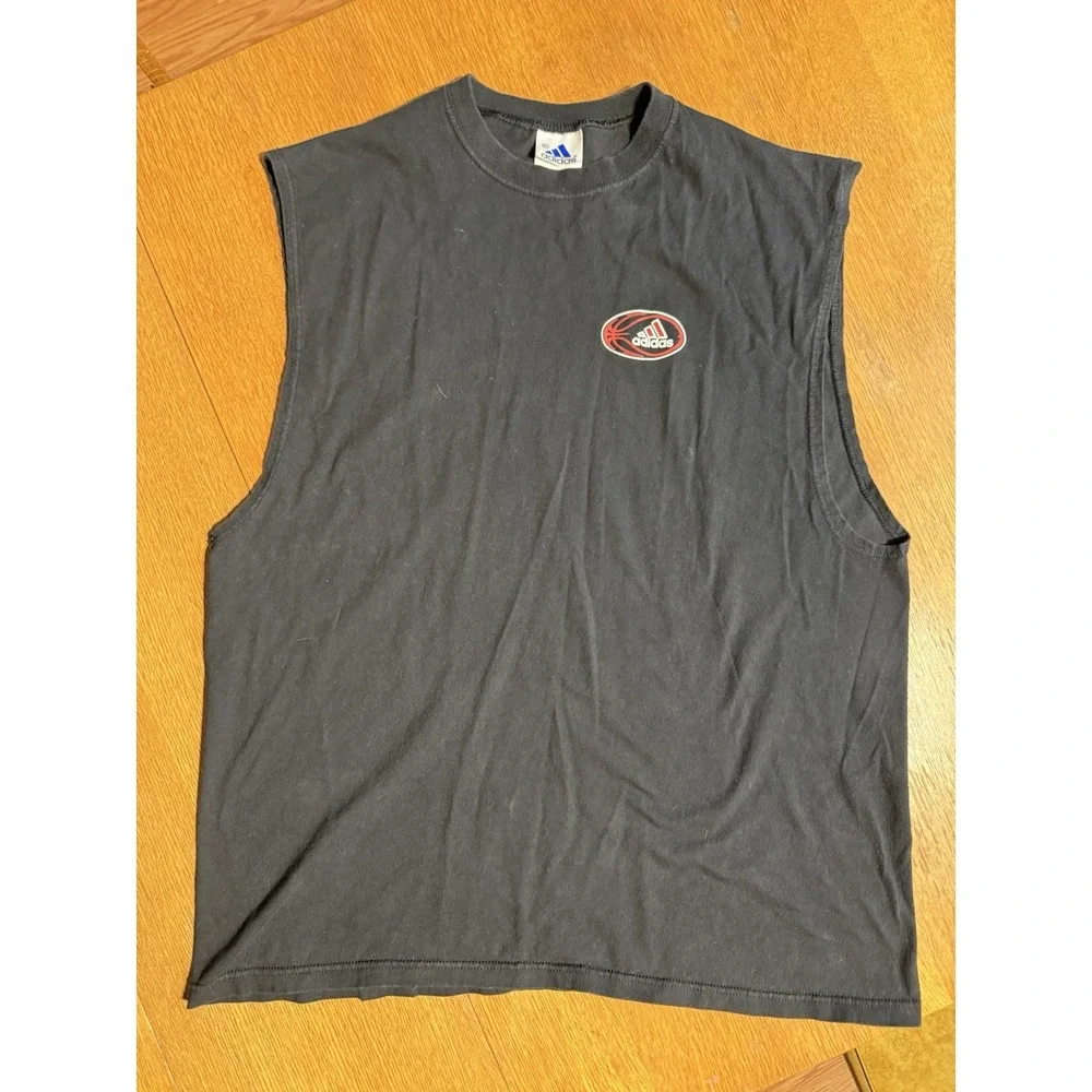 Vintage Adidas Basketball Muscle Tank XL Black‎ Made USA Sleeveless Tee 00s